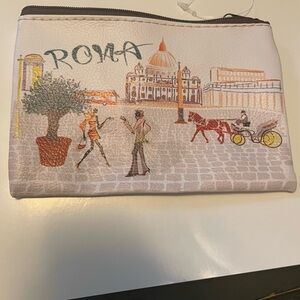 Roma Rome Printed Travel Cosmetic Pouch clutch electronics meds bag